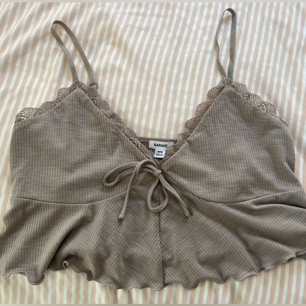Garage Tan Lace Trim Top